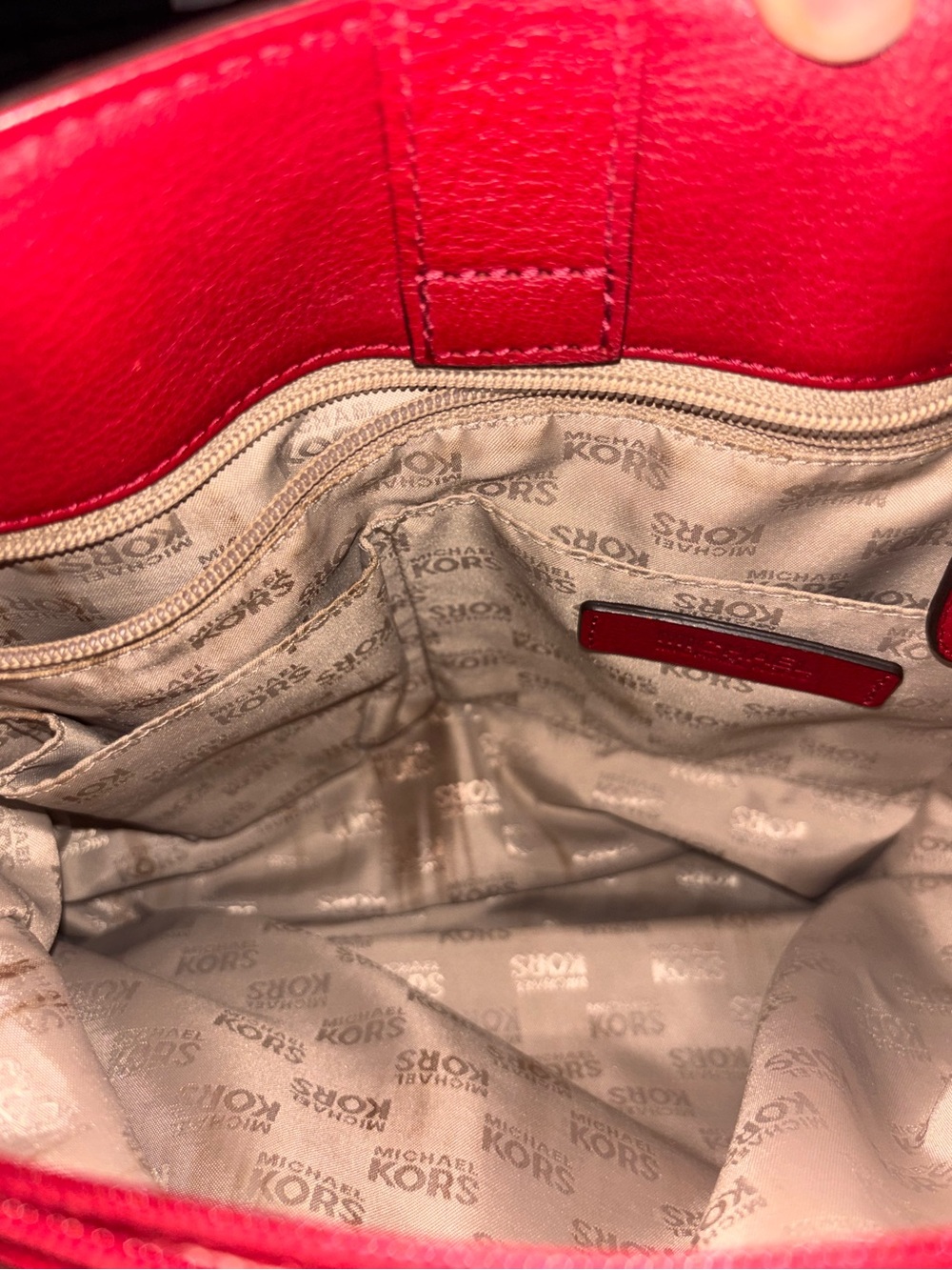 Michael Kors Red Studded Leather Tote Bag with Shoulder Strap - Picture 9 of 12